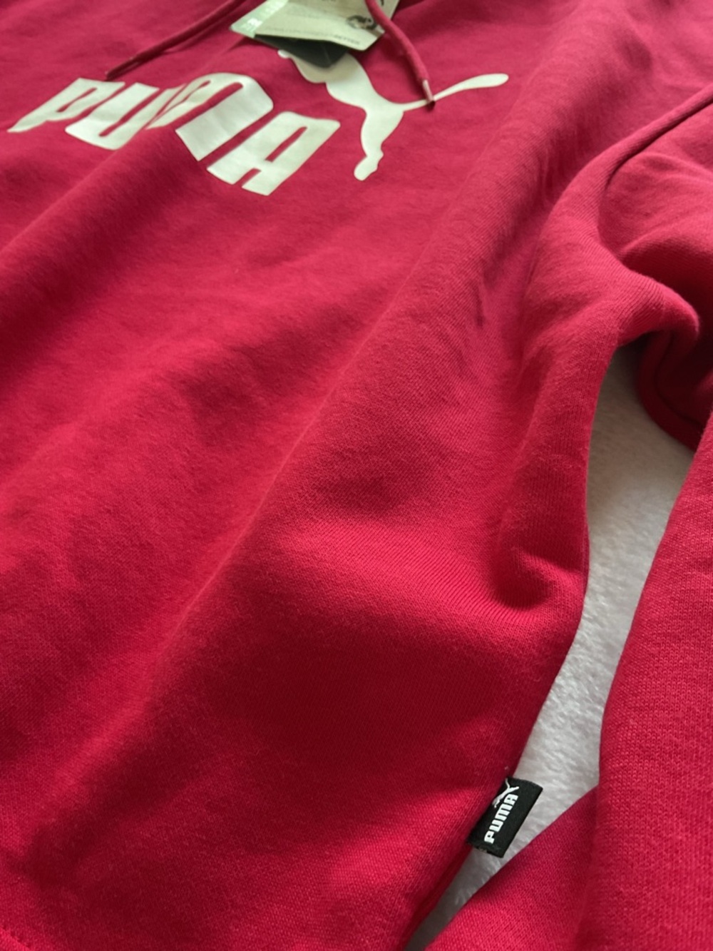 Puma Cropped Hoodie Red Pink Logo Pullover Sweatshirt Women’s L NWT - Picture 5 of 10
